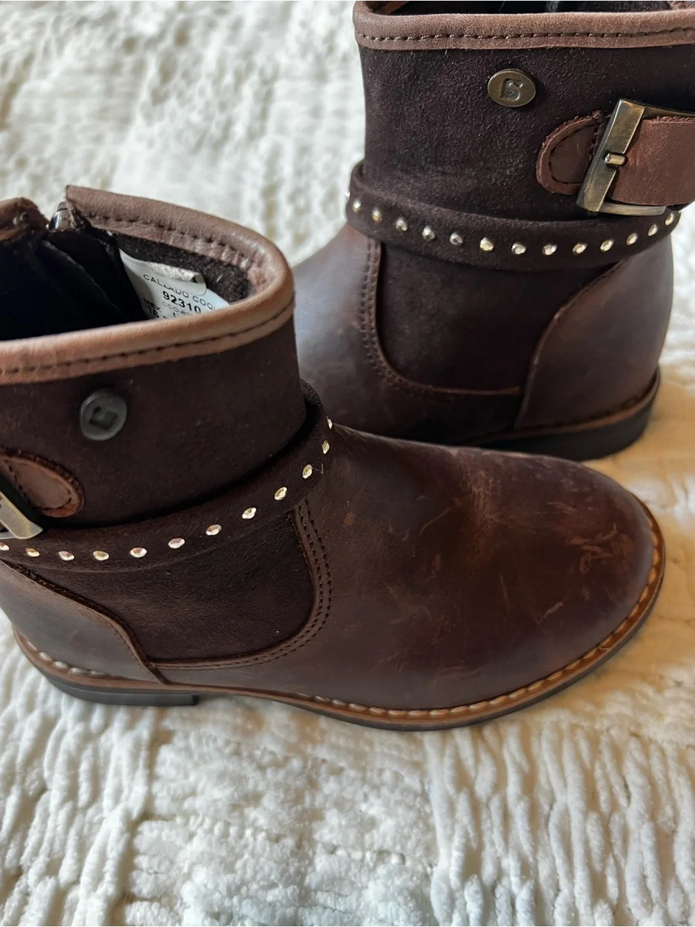 Children's Dark Brown Studded Ankle Boots with Buckle Accent